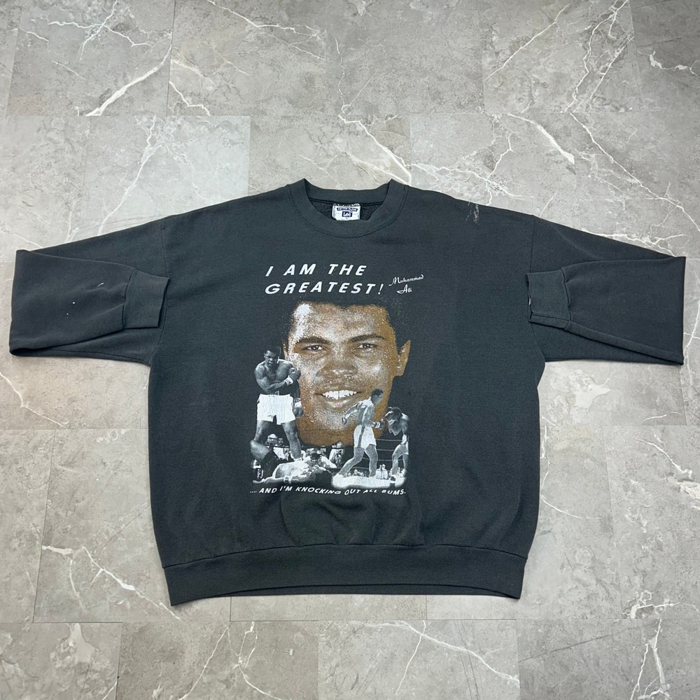 90s Vintage Muhammad Ali Sweatshirt Mens 3XL Cassius Clay Faded Distressed Black